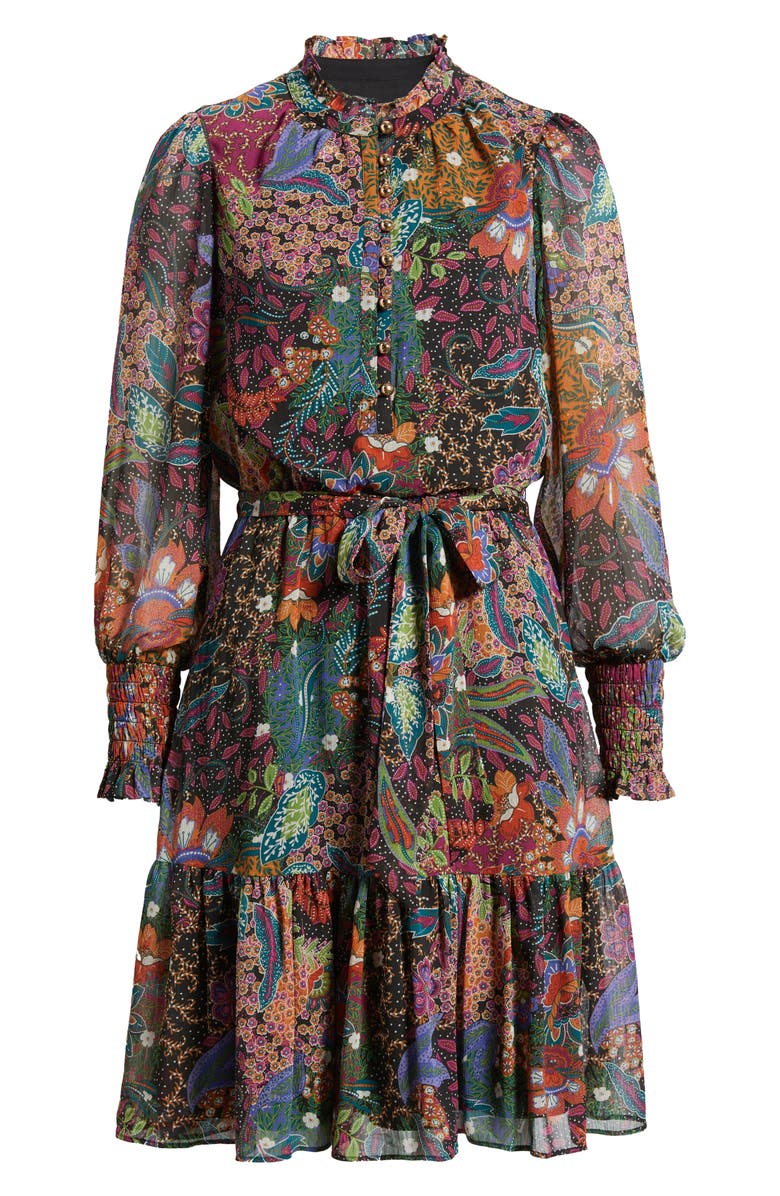 Vince Camuto Floral Long Sleeve Chiffon Fit & Flare Dress, Alternate, color, Multi Orange