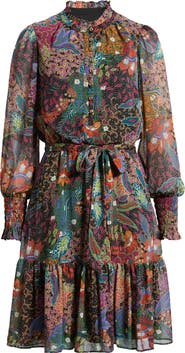 Vince Camuto Floral Long Sleeve Chiffon Fit & Flare Dress