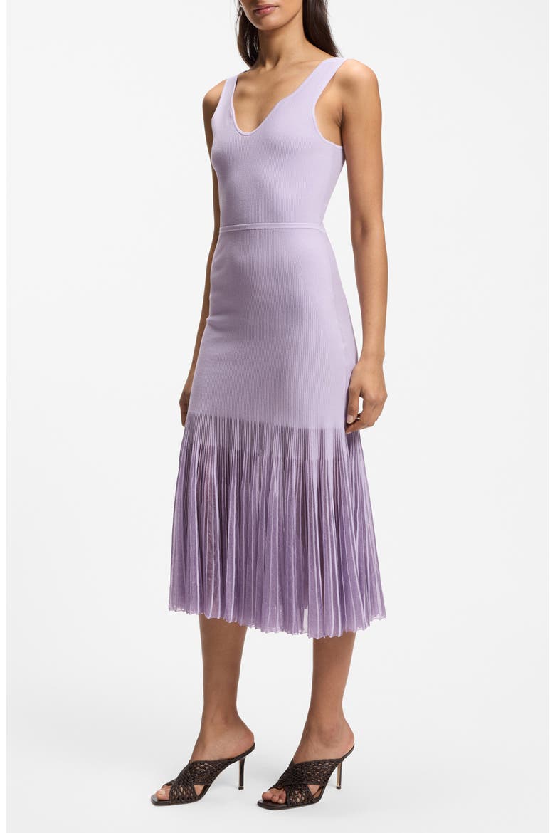Floe Mixed Media Pleat Midi Dress, Main, color, LAVENDAR TIDE