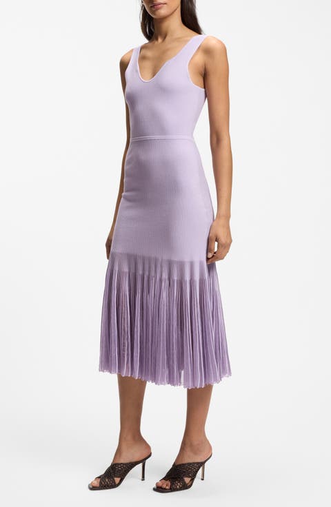 Floe Mixed Media Pleat Midi Dress
