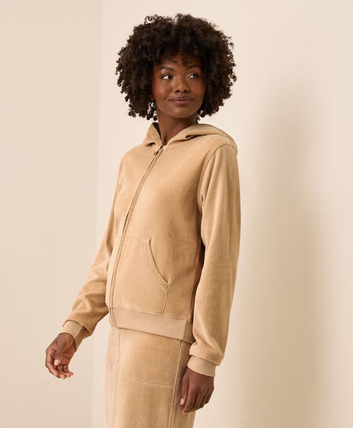 Pact Organic Cotton Pure Velour Zip Hoodie In Nude