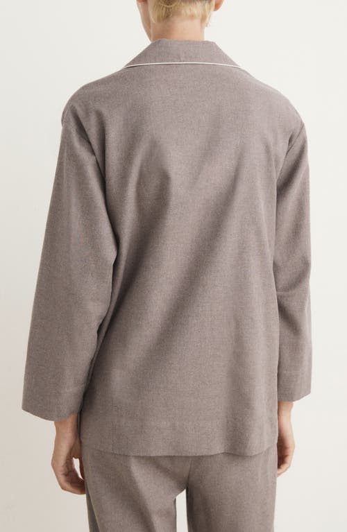 Mango Contrast Piping Mélange Cotton Flannel Pajamas In Neutral