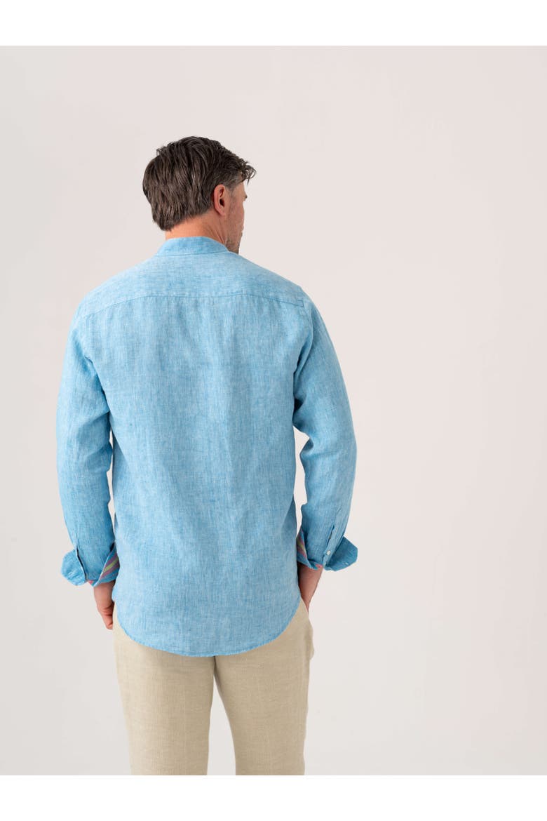 Linen Band Collar Shirt, Alternate, color, Turquoise