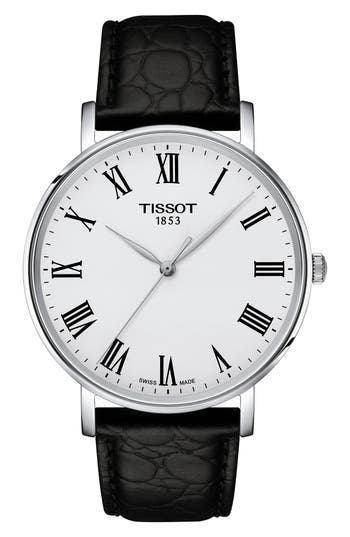 Tissot Everytime Leather Strap Watch, 40mm In Silver