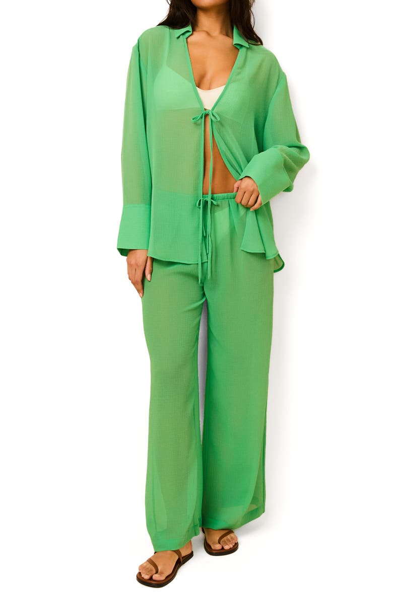 Solid & Striped The Jaclyn Long Sleeve Sheer Cover-Up Tunic, Alternate, color, Turtle Green