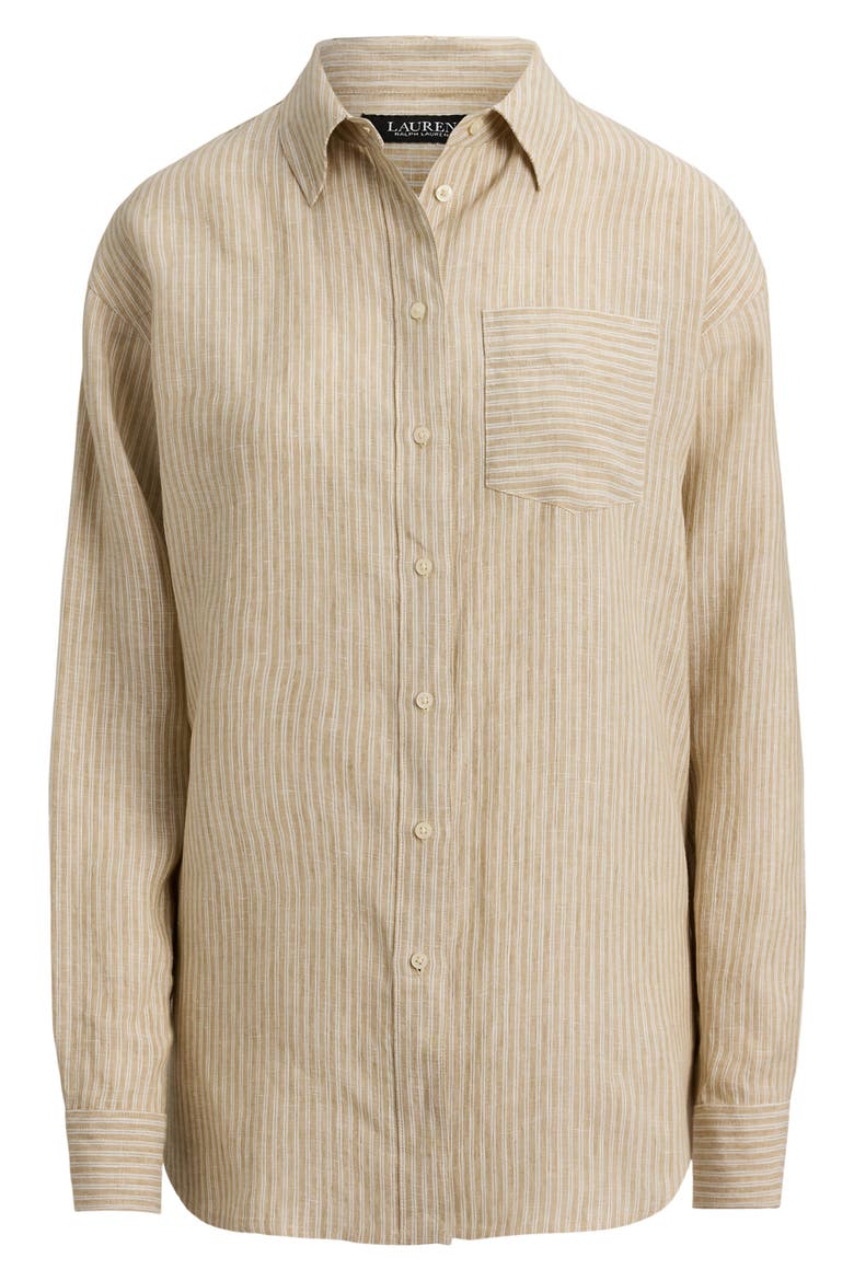 Relaxed Fit Stripe Linen Shirt, Alternate, color, BROWN/ WHITE