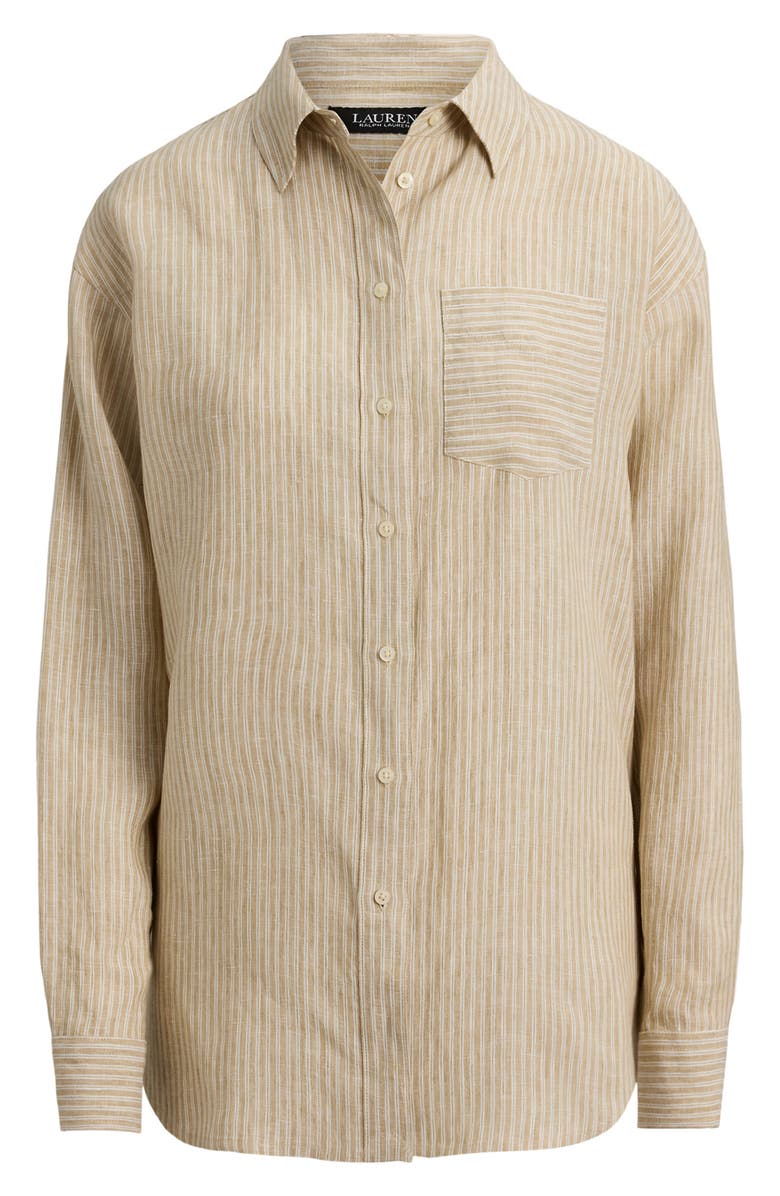 Lauren Ralph Lauren Relaxed Fit Stripe Linen Shirt, Alternate, color, Brown/ White