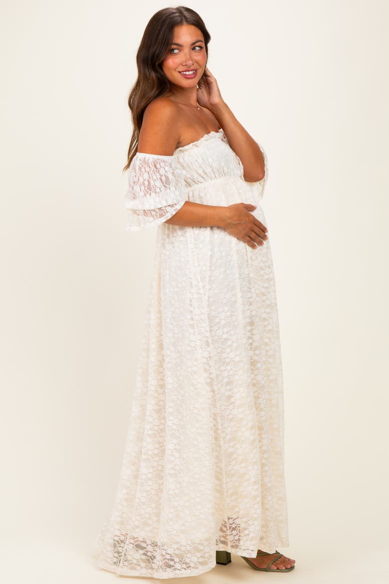 Lace Off Shoulder Maxi Dress, Alternate, color, Ivory