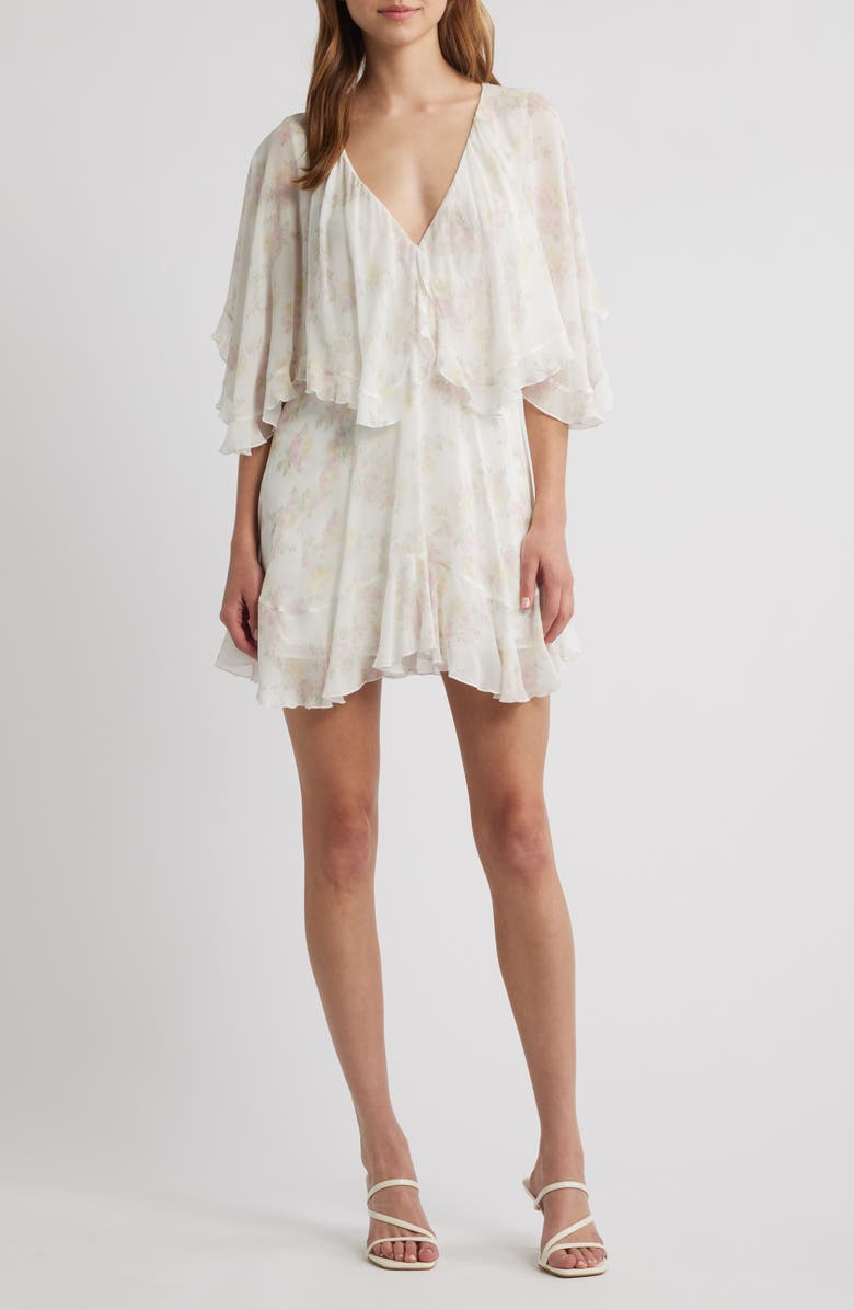 LoveShackFancy Avaline Floral Ruffle Minidress, Main, color, White Peach