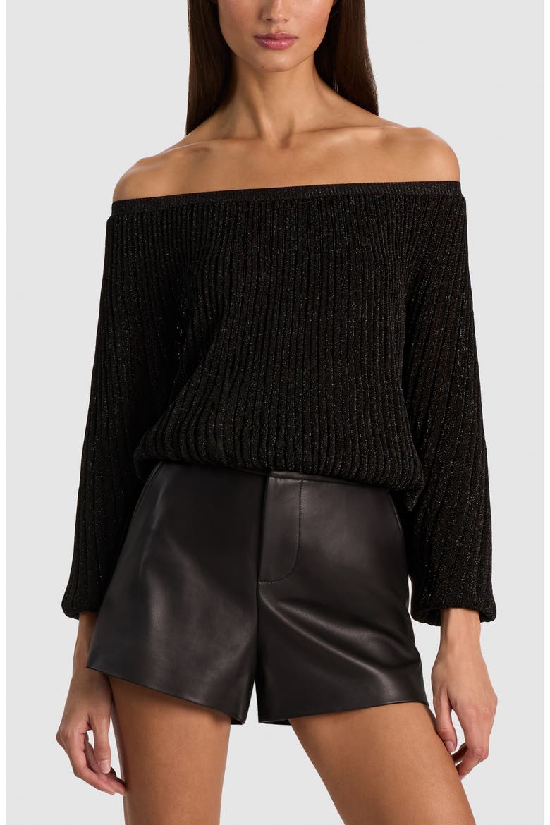 Cyril Pleated Metallic Off the Shoulder Sweater, Alternate, color, BLACK METALLIC