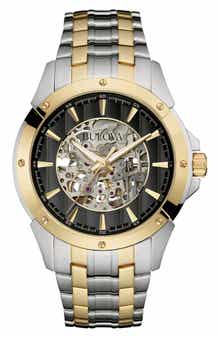 BULOVA Skeleton Dial Automatic Two-Tone Bracelet Watch, 40mm