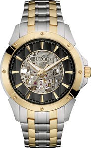 BULOVA Skeleton Dial Automatic Two-Tone Bracelet Watch, 40mm
