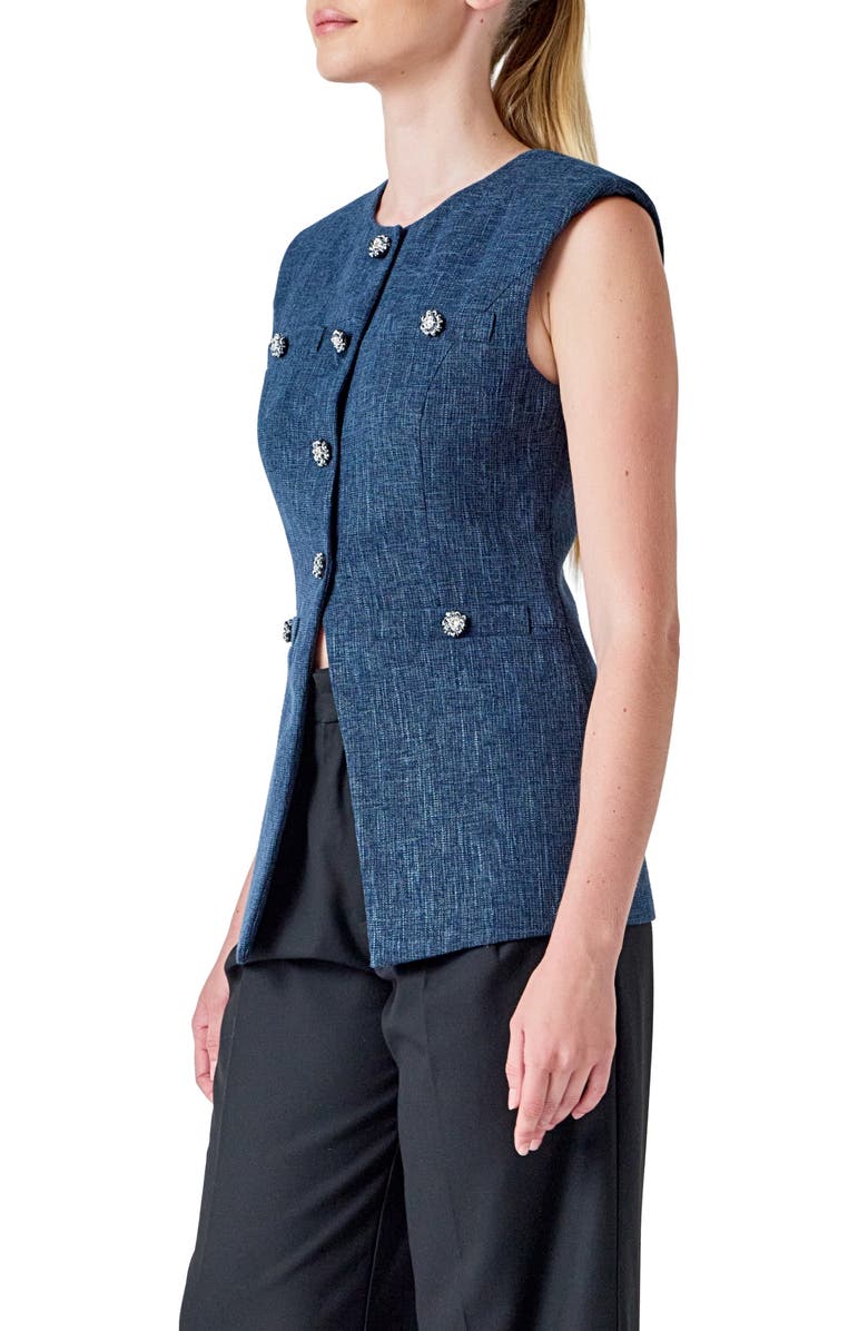 Endless Rose Textured Longline Vest, Alternate, color, Navy