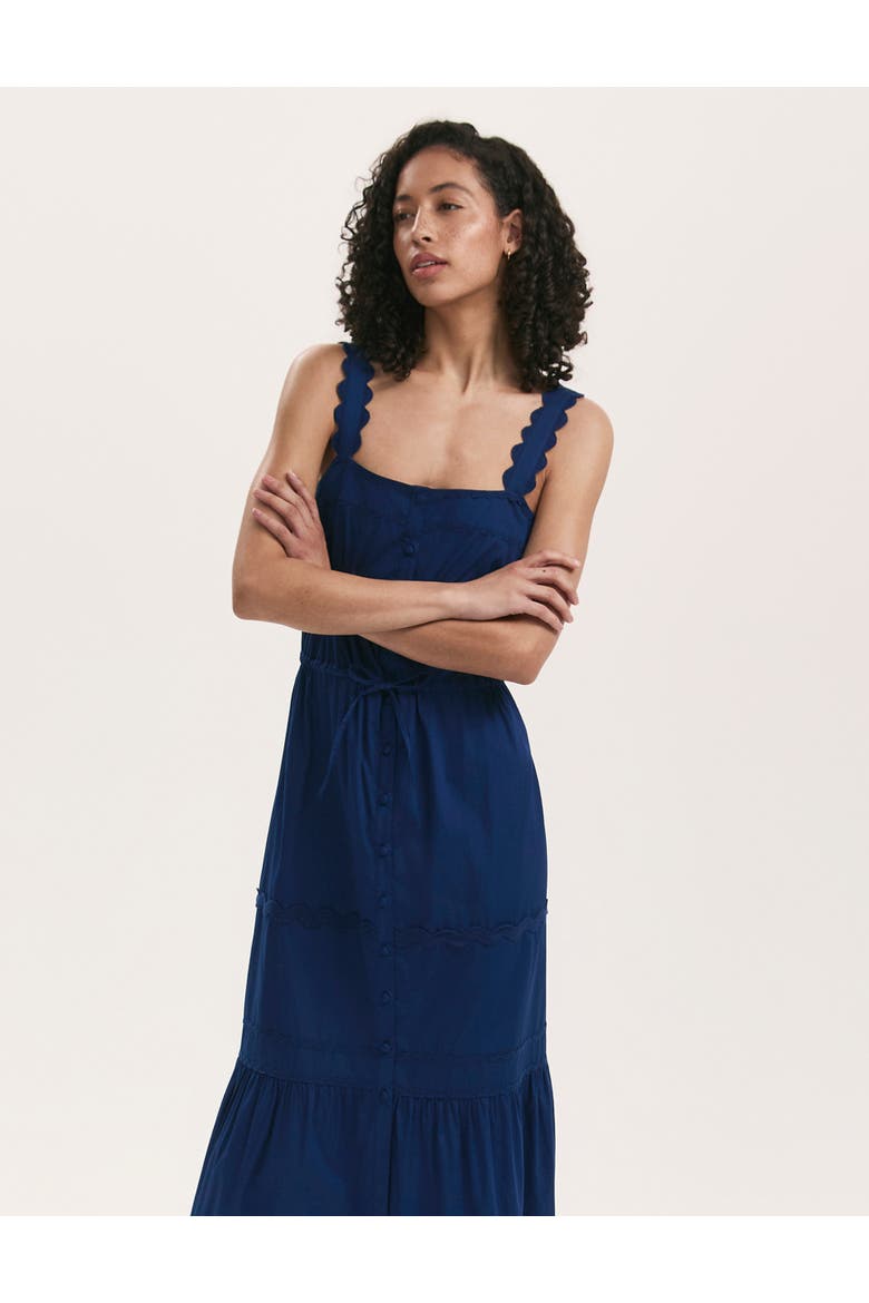 Hallie Cotton Ric Rac Detail Midi Dress, Alternate, color, Indigo
