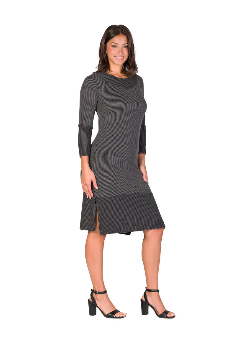 Ribbed Knit Long Sleeve Split Hem Sweater Dress, Alternate, color, Black