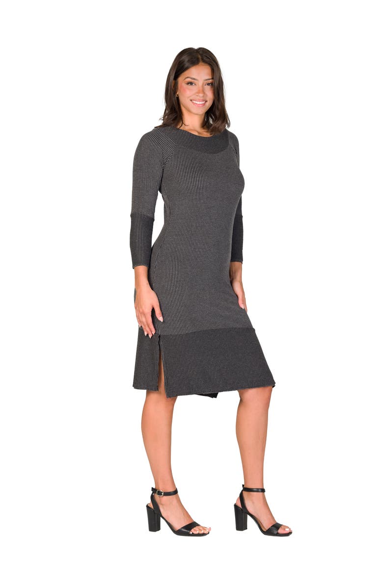 24seven Comfort Apparel Ribbed Knit Long Sleeve Split Hem Sweater Dress, Alternate, color, Black