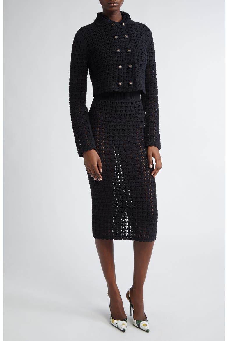 Virgin Wool Crochet Jacket, Alternate, color, N0000 NERO