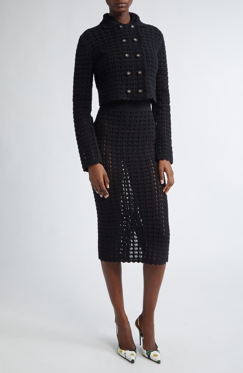 Dolce&Gabbana Virgin Wool Crochet Jacket, Alternate, color, N0000 Nero