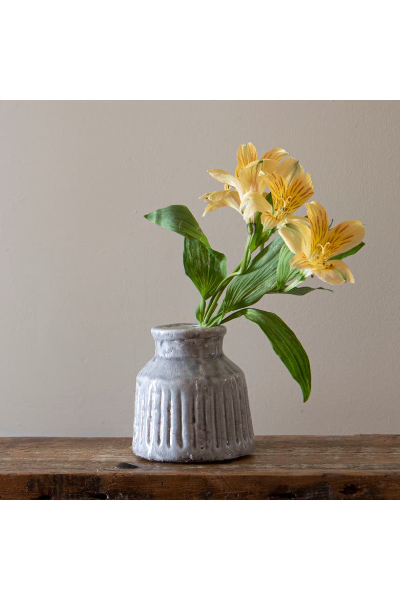 Handmade Gray Terracotta Vase with Carved Stripes, Alternate, color, Gray