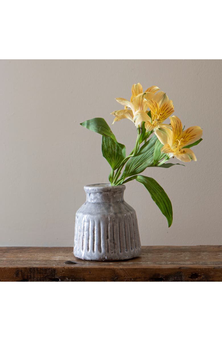 Foreside Home and Garden Handmade Gray Terracotta Vase with Carved Stripes, Alternate, color, Gray