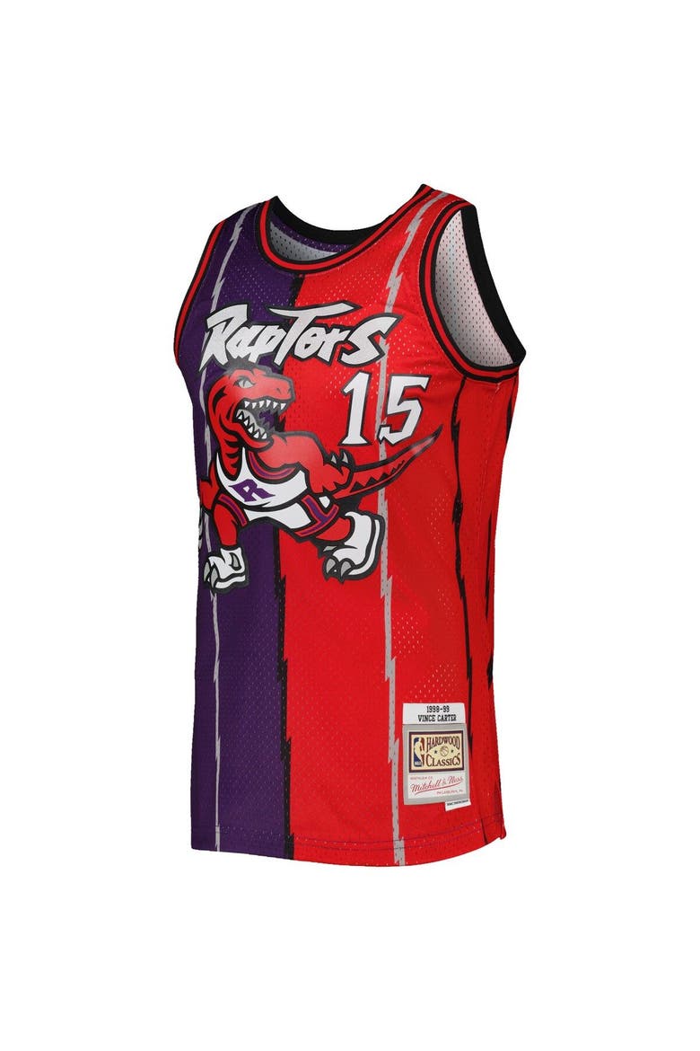 Men's Mitchell & Ness Vince Carter Purple/Red Toronto Raptors Hardwood Classics 1998/99 Split Swingman Jersey, Alternate, color, Purple