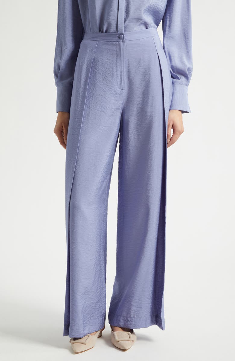 Emporio Armani Reverse Pleat Techno Rayon Wide Leg Pants, Main, color, Purple
