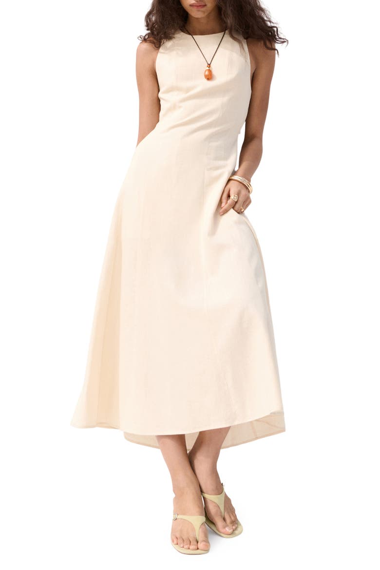Back Cutout Linen Blend A-Line Dress, Main, color, ECRU