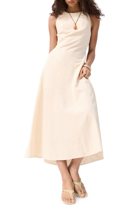 Back Cutout Linen Blend A-Line Dress