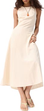 MANGO Back Cutout Linen Blend A-Line Dress