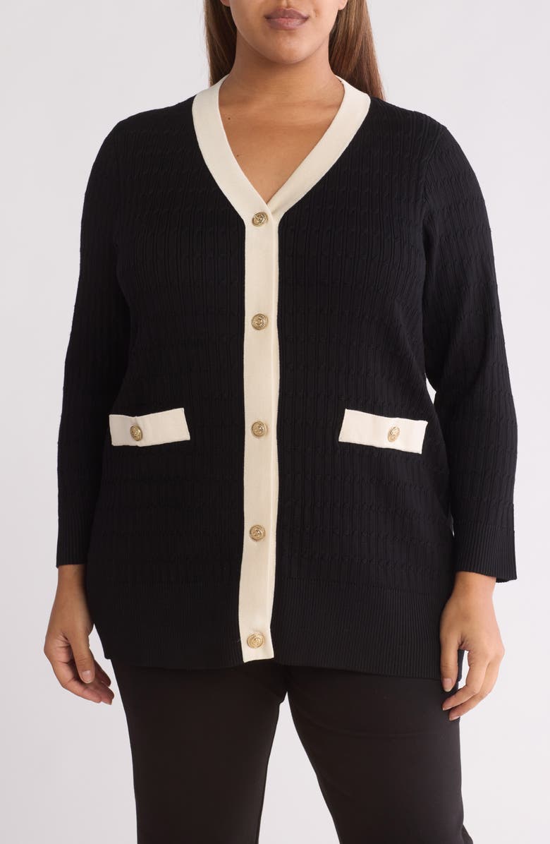 Adrianna Papell V-Neck Button Front Long Cardigan, Main, color, 