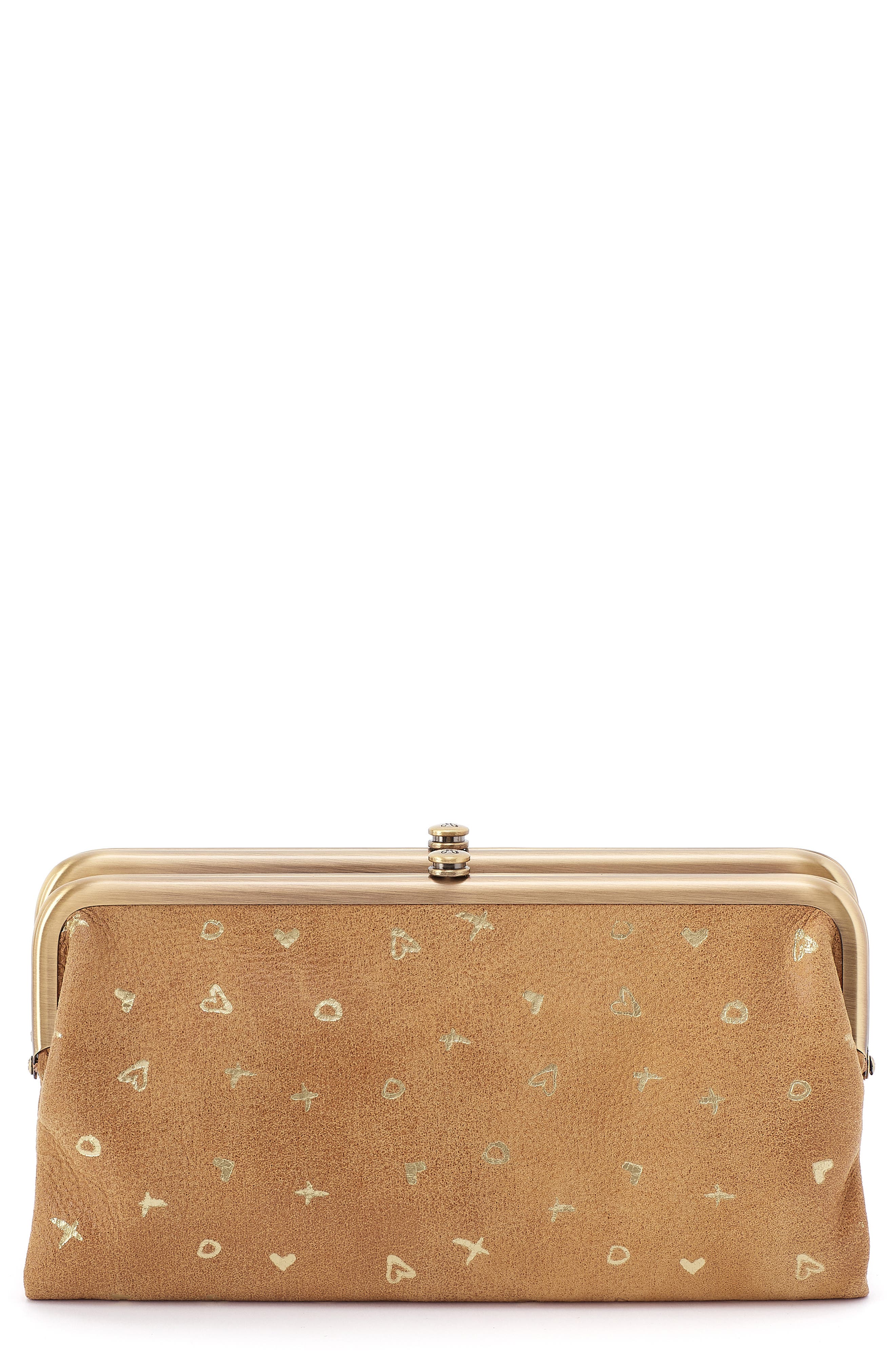 HOBO Lauren Leather Double Frame Clutch, Main, color, Whiskey