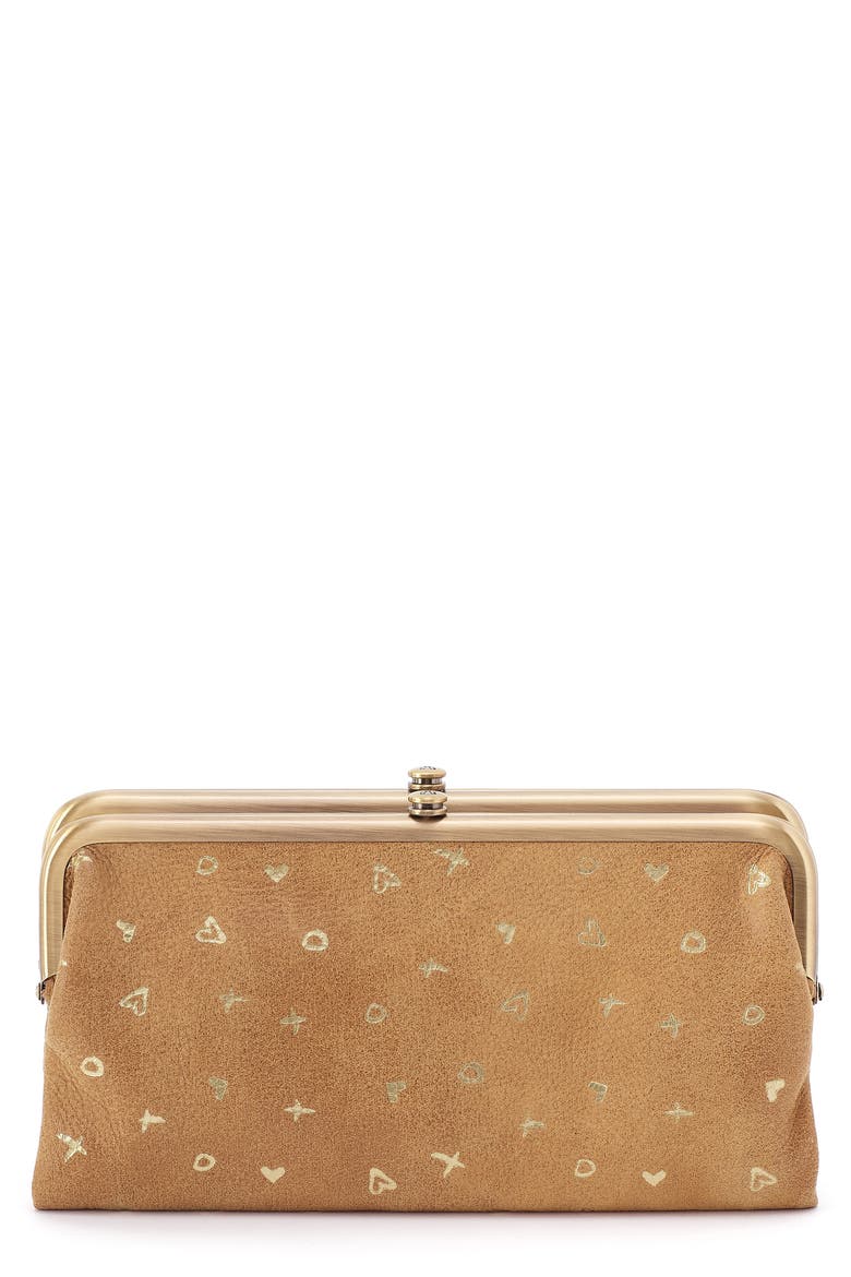 Lauren Leather Double Frame Clutch, Main, color, WHISKEY