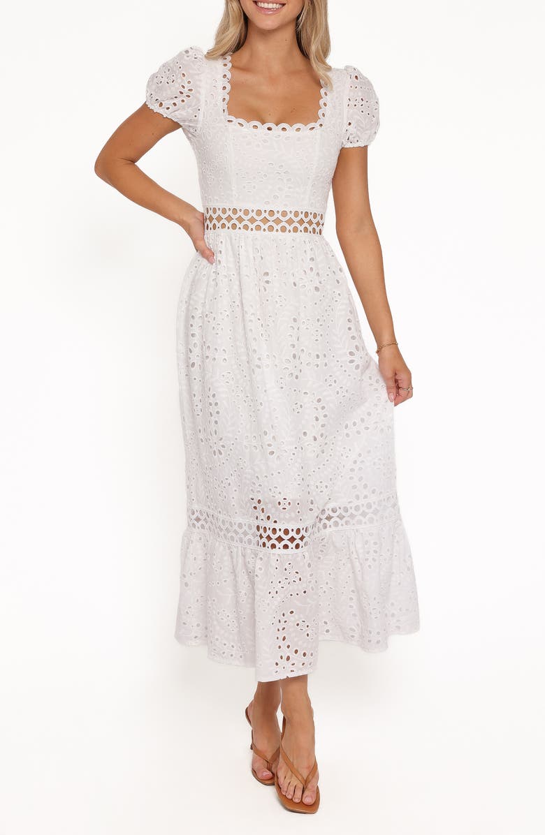 Petal & Pup Melania Cotton Eyelet Maxi Dress, Main, color, White