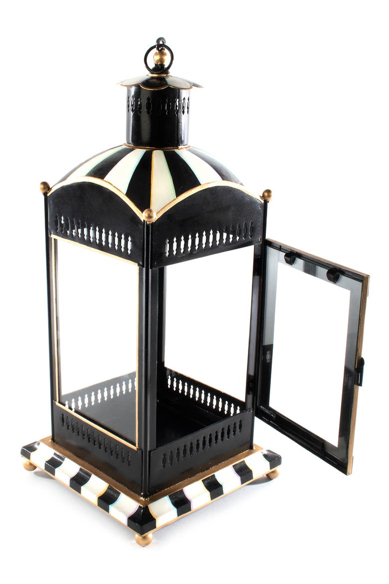 Courtly Stripe Candle Lantern, Alternate, color, BLACK/ WHITE