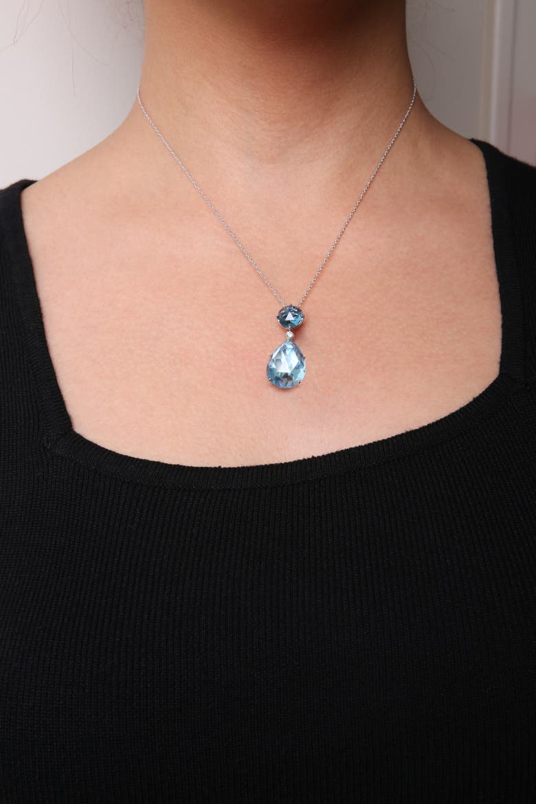 18K Gold Diamond Accent Topaz and Topaz Drop Pendant Necklace, Alternate, color, White