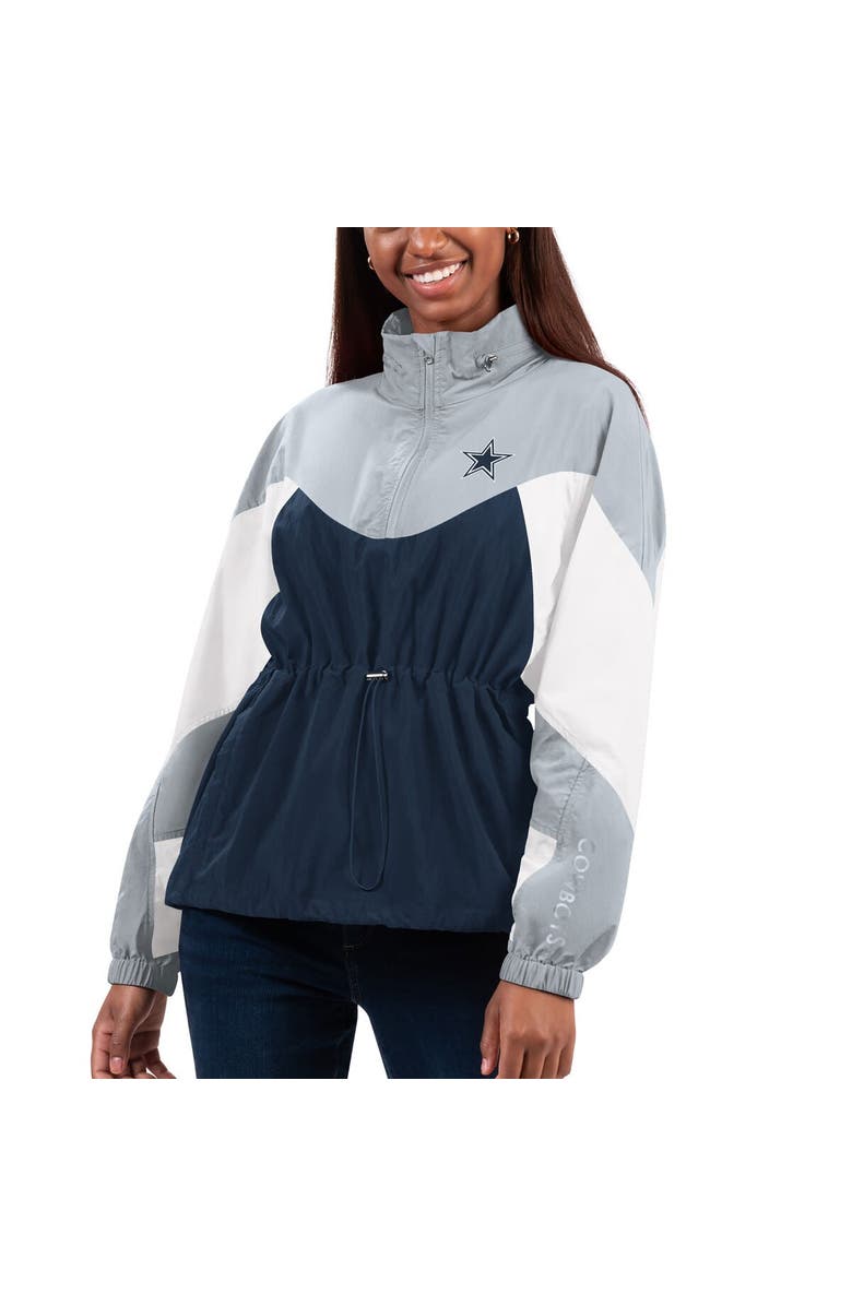 G-III 4HER BY CARL BANKS Women's G-III 4Her by Carl Banks Navy/White Dallas Cowboys Tie Breaker Lightweight Quarter-Zip Jacket, Main, color,