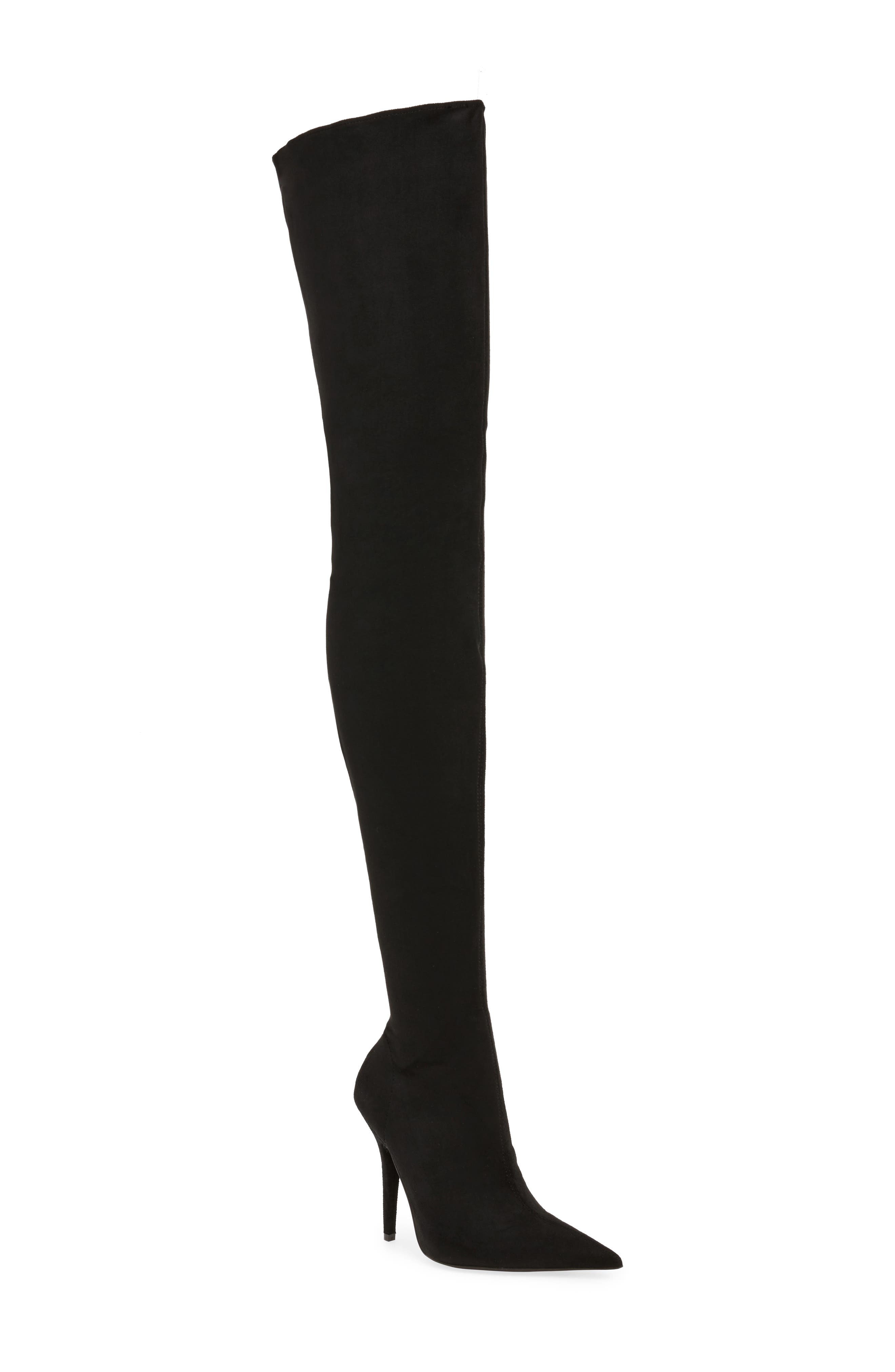 Gamora Thigh High Boot, Main, color, BLACK STRETCH SUEDE
