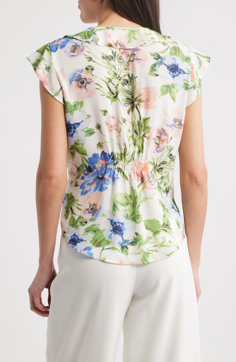 Tahari ASL Floral Ruffle Front Top, Alternate, color, 