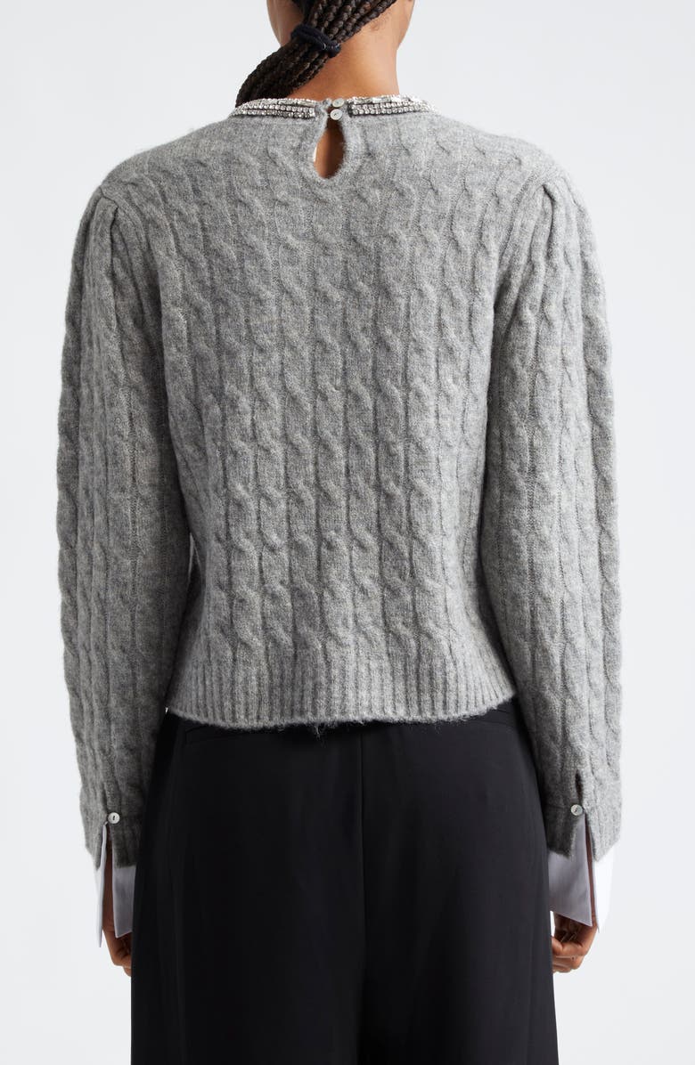 Cinq à Sept Rosario Embellished Collar Cable Stitch Sweater, Alternate, color, Light Heather Grey