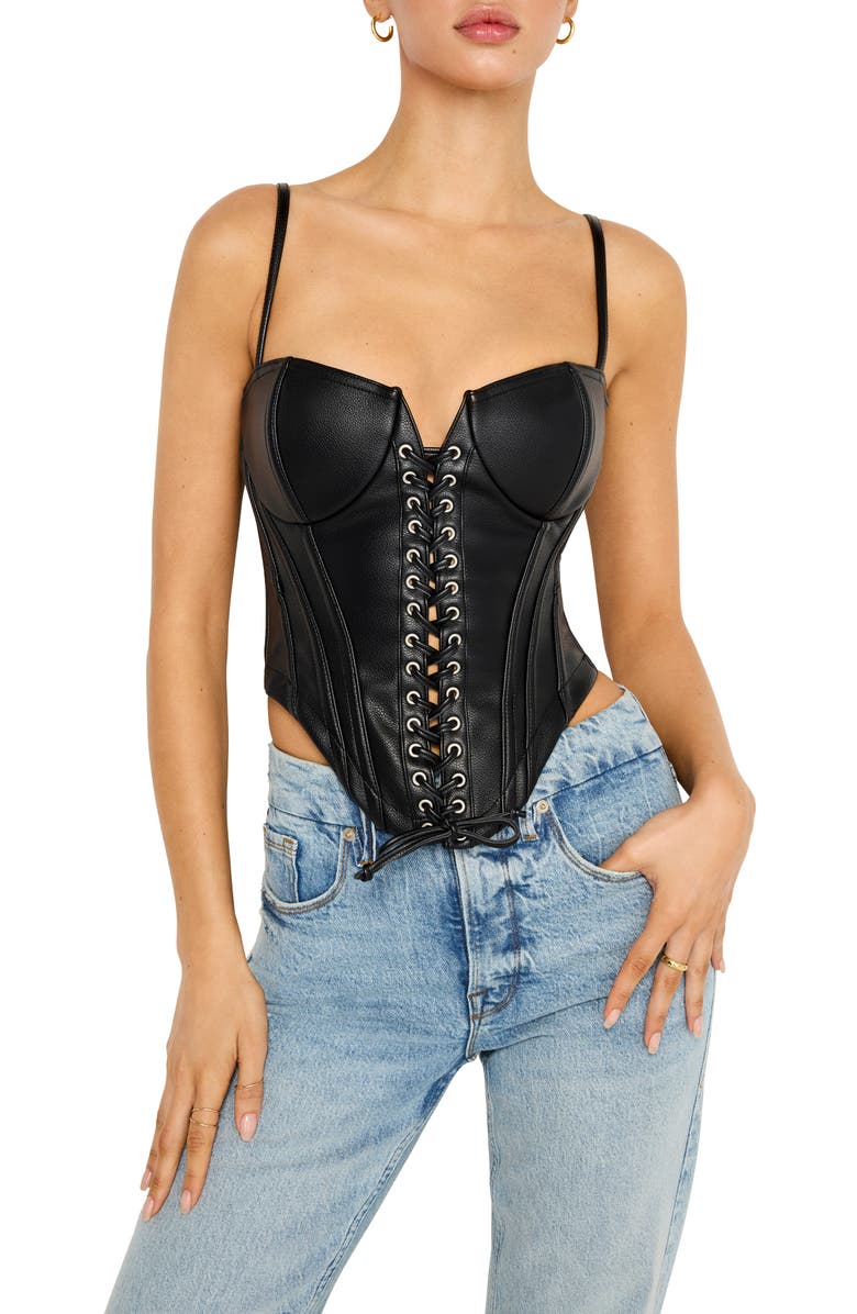 Good American Better Than Leather Lace-Up Underwire Corset, Main, color,
