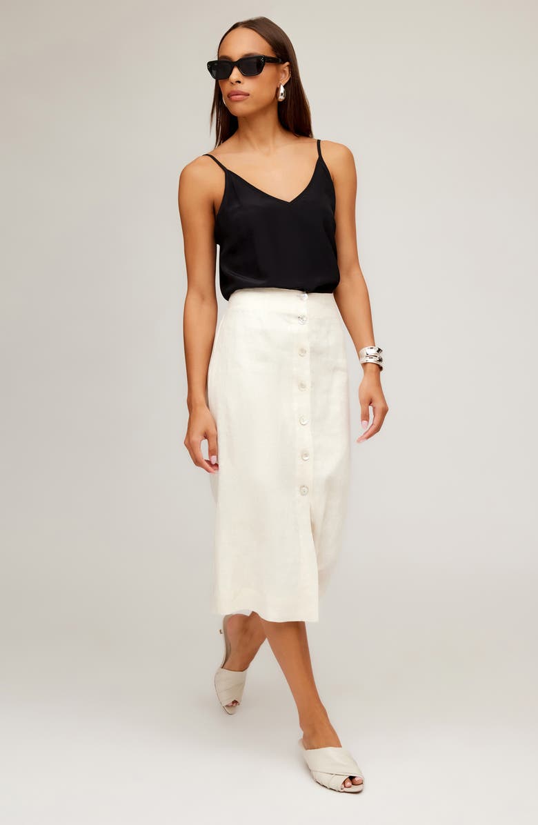 FIFTEEN TWENTY Lori Button Front Linen Midi Skirt, Alternate, color, 