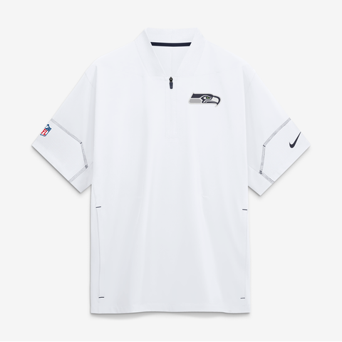 Men's Nike White Seattle Seahawks Sideline Short Sleeve Quarter-Zip Coaches Jacket
