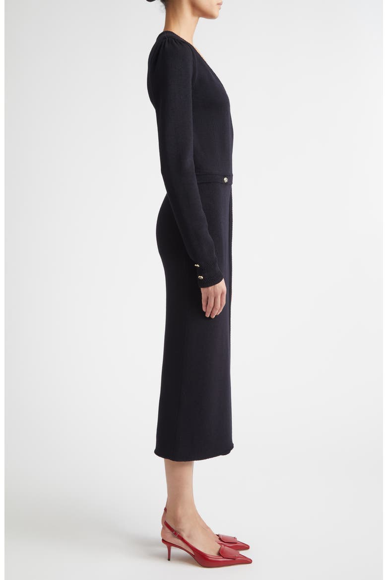 Legacy Wool Blend Crepe Faux Wrap Sweater Dress, Alternate, color, BLACK