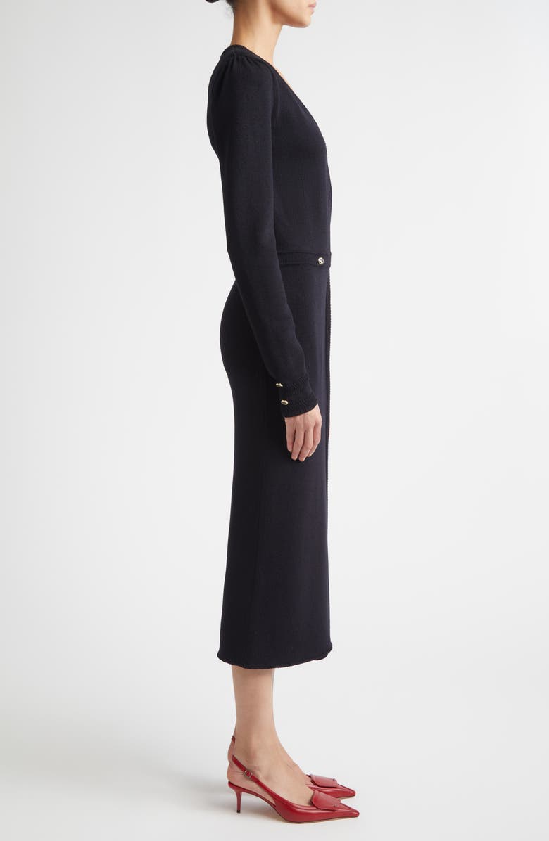 ST. JOHN Legacy Wool Blend Crepe Faux Wrap Sweater Dress, Alternate, color, Black