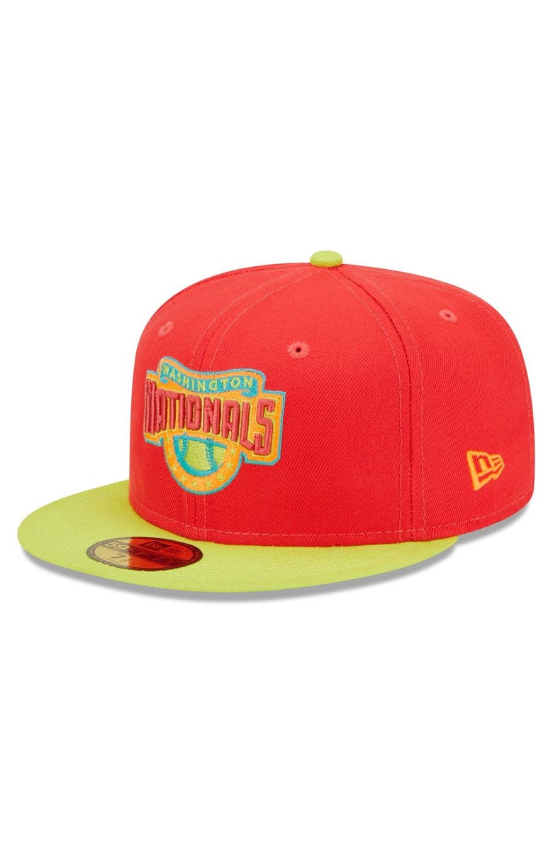 New Era Men's New Era Red/Neon Green Washington Nationals 2008 Inaugural Season Lava Highlighter Combo 59FIFTY Fitted Hat, Alternate, color, Red