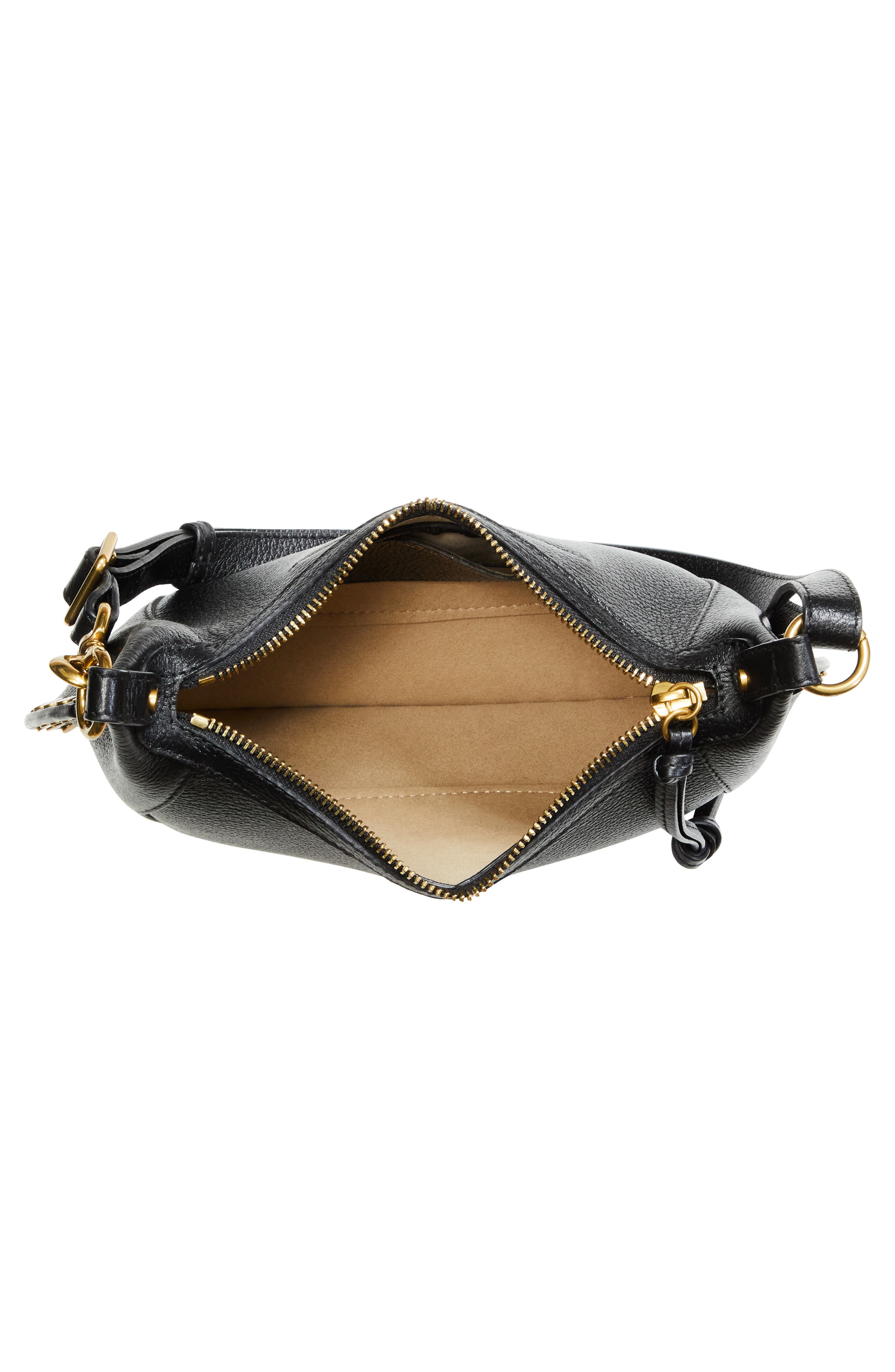 Isabel Marant Oskan Moon Leather Shoulder Bag, Alternate, color, Black