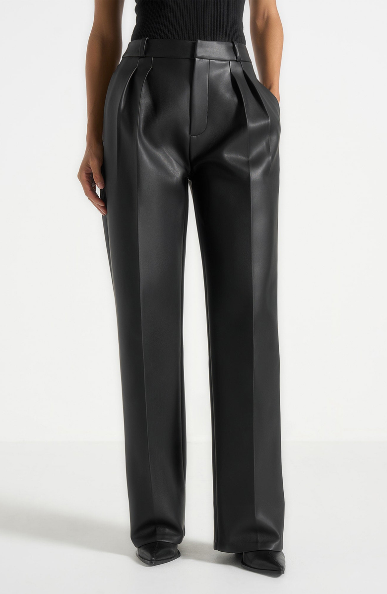 Manière De Voir Julie Leather Twin Pleat Trousers, Alternate, color, Black