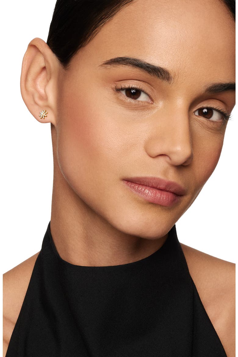 Petite Starburst 18K Gold & Pavé Diamond Stud Earrings, Alternate, color, DIAMOND/ YELLOW GOLD