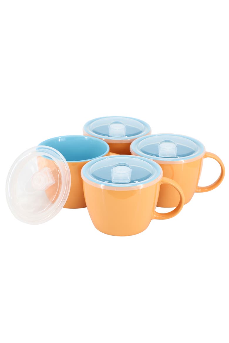 On The Go 4 Piece 25 Ounce Stoneware Soup Cup Set with Lid, Main, color, Orange