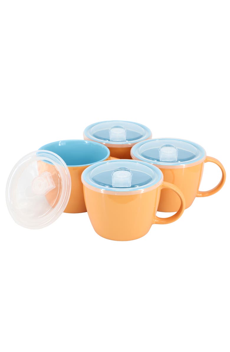 Gibson Home On The Go 4 Piece 25 Ounce Stoneware Soup Cup Set with Lid, Main, color, Orange